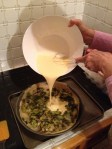 lovely creamy custard poured into the cooked leeks and bacon